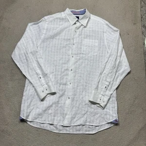 Tommy Bahama Shirt Mens Medium White Plaid Button-Up Long Sleeve Linen Blend Tee - Imagen 1 de 13