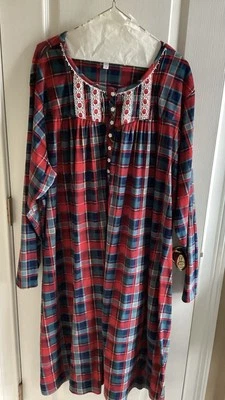 Secret Treasures Women's Size 4X Red Plaid LS Soft Long Fleece Nightgown w/ Lace - Image 1 of 4