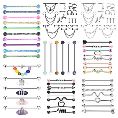 Brinco piercing cartilagem aço cirúrgico barra industrial 14G 16G 5-16PCS - Imagem 1 de 4