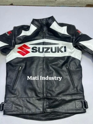 Chaqueta de cuero para motociclista Suzuki para hombre Foto 1 de 4