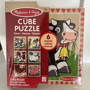 Melissa & Doug Farm Wooden Cube Puzzle With Storage Tray 16pc - Picture 1 of 4