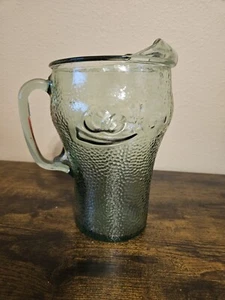 VINTAGE COCA-COLA HEAVY GREEN PEBBLED GLASS 64 0Z COKE PITCHER-WITH ICE LIP - Bild 1 von 8