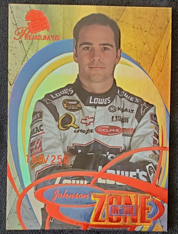 2005 Jimmie Johnson 163/250 NASCAR Gold Foil Press Pass Premium Card #IZ-7/22 - Image 1 of 2