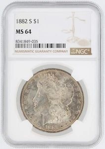 Dólar de plata Morgan 1882-S NGC MS64 S$1 San Francisco acuñado sin precio base - Imagen 1 de 4