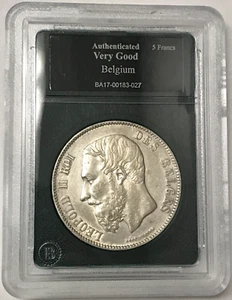 1870 Belgium 25g .900 Silver 5 Francs Léopold II small head Slabbed - Picture 1 of 4