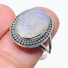 Natural Rainbow Moonstone Gemstone 925 Solid Sterling Silver Gift Ring S.9 P920
