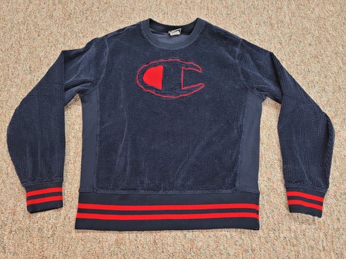 VETEMENTS Felpa Champion uomo grande blu in velluto a coste pullover logo girocollo streetwear