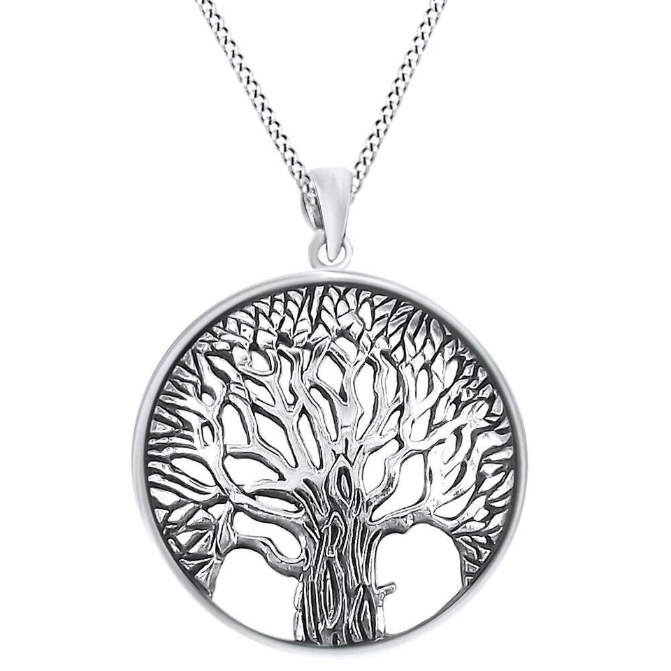 Magnífico e Inspirador Colar Pingente Banhado a Ouro Branco 14K Árvore da Vida - Imagem 1 de 4
