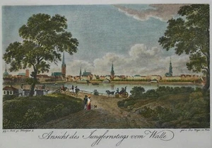Hamburgensie handkoloriert - Der Jungfernstieg vom Walle v. Radl - Kupferstich - Picture 1 of 2