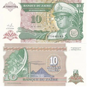 Zaire - 10 New Makuta 1993 UNC Pick 49 Lemberg-Zp - Bild 1 von 1