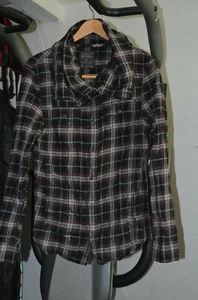 Herren All Saints Knopfleiste Trichter / Schalkragen Flanell Stil Hemd  - Bild 1 von 12