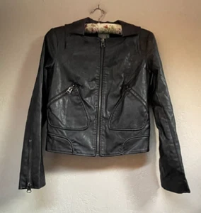 Anthropologie Silence Noise Womens Zip Up Black Faux Leather Moto Jacket Small - Picture 1 of 8