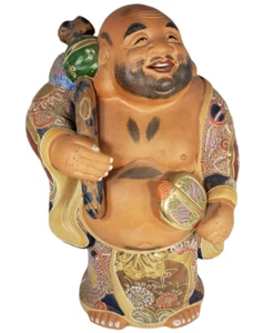 Estatuilla Estatua Vintage Japonesa Hotei Kutani Riendo Grasa Buda 11" - Imagen 1 de 8