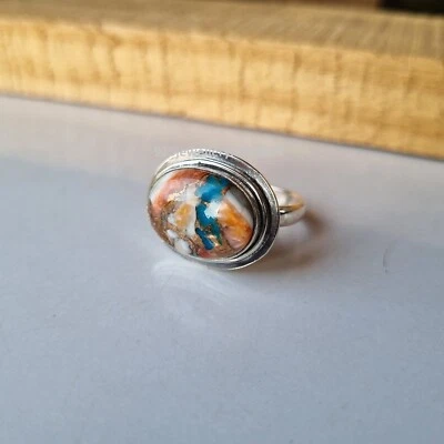 Anillo de piedras preciosas turquesa cobre ostra plata de ley 925 anillo de diseñador PG5409 Foto 1 de 4