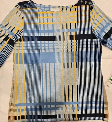Womens Top Charter Club Sz L Blues & Yellow Geometric Print Tunic Stretch NWTS - Image 1 of 4