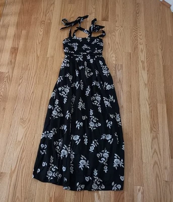 $130 Nuevo con etiquetas Mujeres Maxi Vestido Emerson Corbata Abercrombie Negro Bordado XXSP Foto 1 de 4