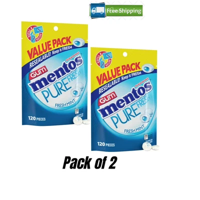 Mentos Pure Fresh Mint Sugar Free Gum Extra Value Pack 120 Count (PACK OF2) - Image 1 of 4