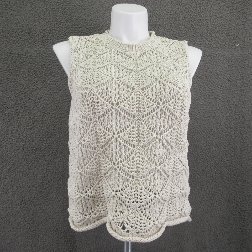 Suéter sin mangas Vince Camuto para mujer 1X crema tejido abierto ganchillo sin mangas concha Foto 1 de 4
