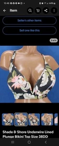 Shade & Shore Dream leicht gefüttertes V-Bügel Bikini Oberteil grau rosa geblümt Gr. 38DD - Bild 1 von 12