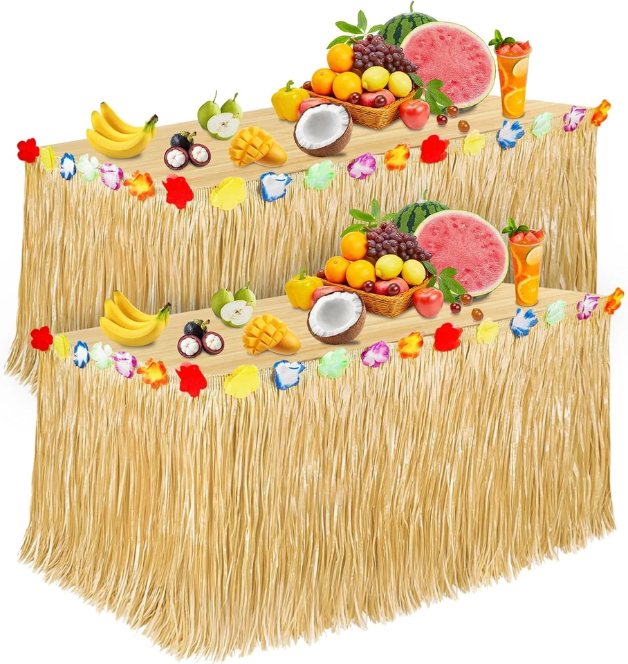 Luau Decoraciones de Fiesta, Falda de Mesa de Hierba para Decoración de Fiesta Tropical Hawaiana Foto 1 de 1