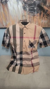 Burberry London Plaid Short Sleeve Button Up Collar Shirt Men's Size Medium - Picture 1 of 7