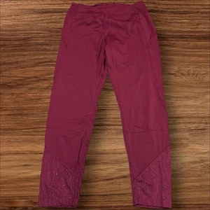 Victoria Secret Pink Leggings | Maroon & Lace | Women Size Large - Picture 1 of 5