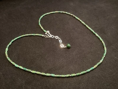 Handmade Sterling Silver 2mm Heishe Turquoise Beaded Necklace 19.5”-20.5” - Image 1 of 4