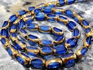 Electroplated Transparent Glass Beads, Faceted Oval, 7x4.5x3.5mm, Royal Blue - Picture 1 of 4