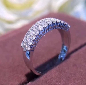 2.4 CT Simulated Diamond Half Eternity Band Silver Plated Sparkle Promise Ring - Picture 1 of 6