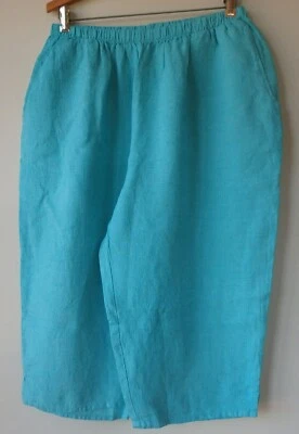 Pantalones Cortos de Lino FLAX Designs 1G Nuevo sin Etiquetas Pantalón Pedal TEAL HIL DYE Foto 1 de 4