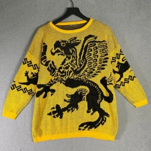 Marc Chemtob Renaissance Collection Griffin Sweater Yellow Black Acrylic USA 4 - Picture 1 of 11