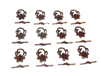 12 Sets Copper / Bronze Toggle Clasps for Jewelry Making Flower and Leaf Design - Image 1 of 4