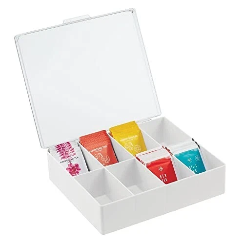 mDesign Kitchen Organiser Storage Box with Lid, 8 Compartments for Tea, Coffee.. - Image 1 of 4