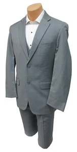 Boys Grey Perry Ellis Suit with Flat Front Pants & Vest Prom Wedding Ringbearer - Picture 1 of 5