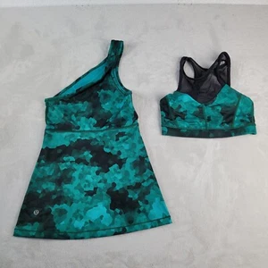Lululemon Size 4 Woman’s Meshed Up Workout Geo Tank top Green One Shoulder  - Picture 1 of 10