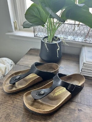 Chanclas Sandalia BIRKENSTOCK Gizeh Cuero Negro Correa en T Talla 38 Foto 1 de 4