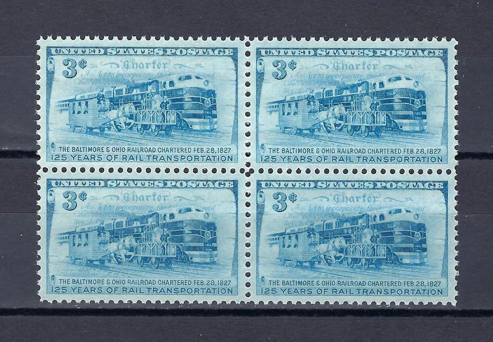 US 1952 Sc# 1006 set Baltimore & Ohio railroad Train Horse wagon block 4 MNH - Image 1 of 1
