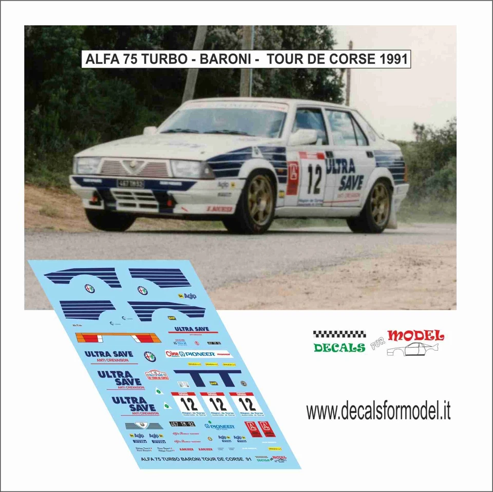 DECALS 1:43 ALFA ROMEO 75 BARONI TOUR DE CORSE 1991 - Immagine 1 di 1