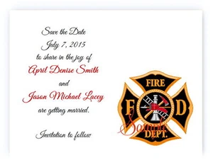100 Personalized Custom Fireman Firefighter Firemen Wedding Save The Date Cards - Picture 1 of 1