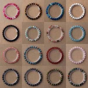8mm Handmade Mixed Natural Gemstone Round Beads Stretchy Healing Reiki Bracelets - Picture 1 of 190