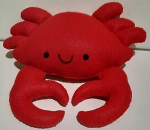 Handgefertigtes Stofftier rote Krabbe Filz schwarz bestickt Gesicht kindersicher, alle Altersgruppen - Bild 1 von 7