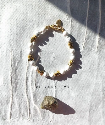 New men's turquoise with howlite stoneand hematite  stainless steel bracelet - Image 1 of 3