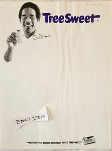 Werbebriefpapier TREESWEET Orangensaft O.J. Simpson unbenutzt - Bild 1 von 1
