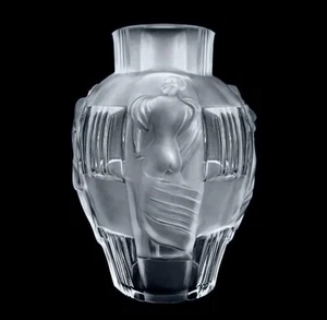 Glamorous French Art Deco Satin Clear Glass 1930' H.Hoffmann Large Vase - Picture 1 of 2