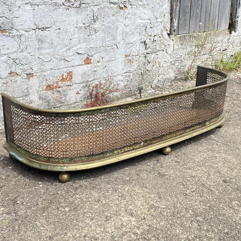 Antique Edwardian Vintage Brass Legged Fire Hearth Fender Iron Guard 41” X 11” Cover