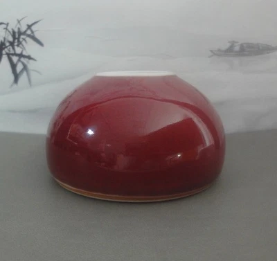 Excelente lavadora de cepillo pequeña de porcelana roja tallada a mano antigua de China "QianLong" firmada Foto 1 de 4