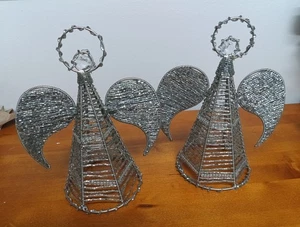 Metal Wire Beaded Angel Tree Topper Christmas Holiday Festive Set Of 2 - Picture 1 of 4