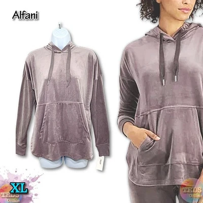 NWT Alfani Women's XL Velour Hoodie Long Sleeve Lounge Pajama Top (Top only) - Image 1 of 4