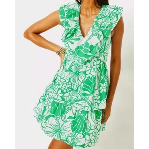 Lilly Pulitzer Ritamarie V-neck Cotton Ruffle Dress Spearmint Kiss My Size 12 - Picture 1 of 8