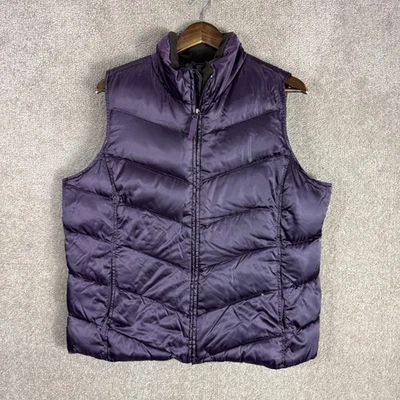 Eddie Bauer 羽绒背心男式 XL 高紫色 Puffer 绗缝雪佛龙羊毛领 — 第 1/4 张图片